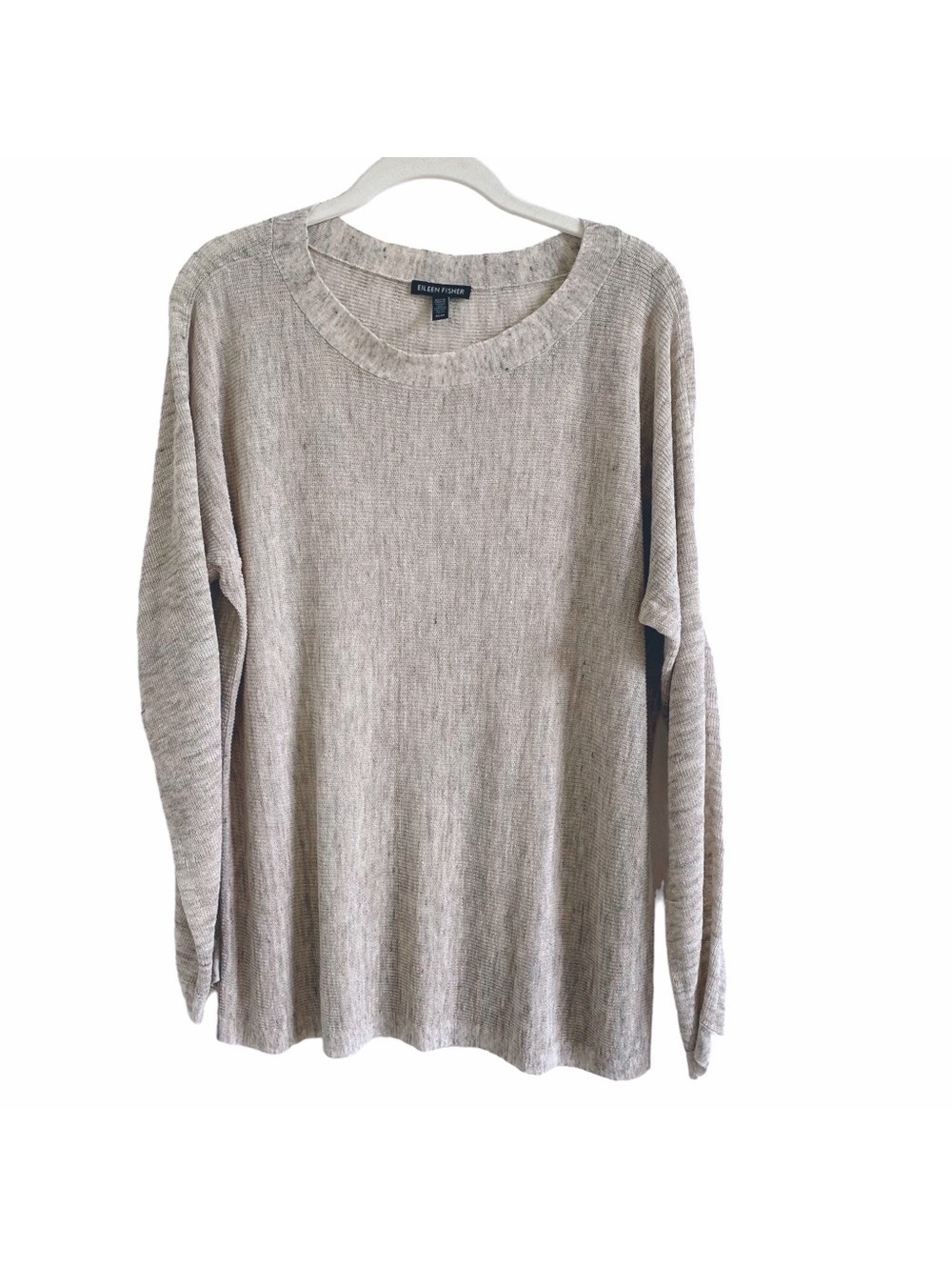 Eileen Fisher Linen Blend Loose Knit Sweater Mushroom Size Medium Luxury Neutral